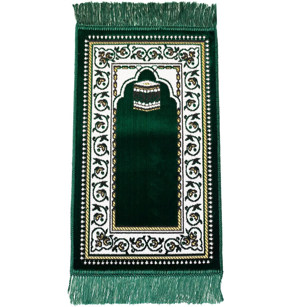 Premium Child Velvet Islamic Prayer Rug KB1 Green - Soft Kids Prayer Mat for Home, Mosque & Travel - Perfect Gift for Muslim Children