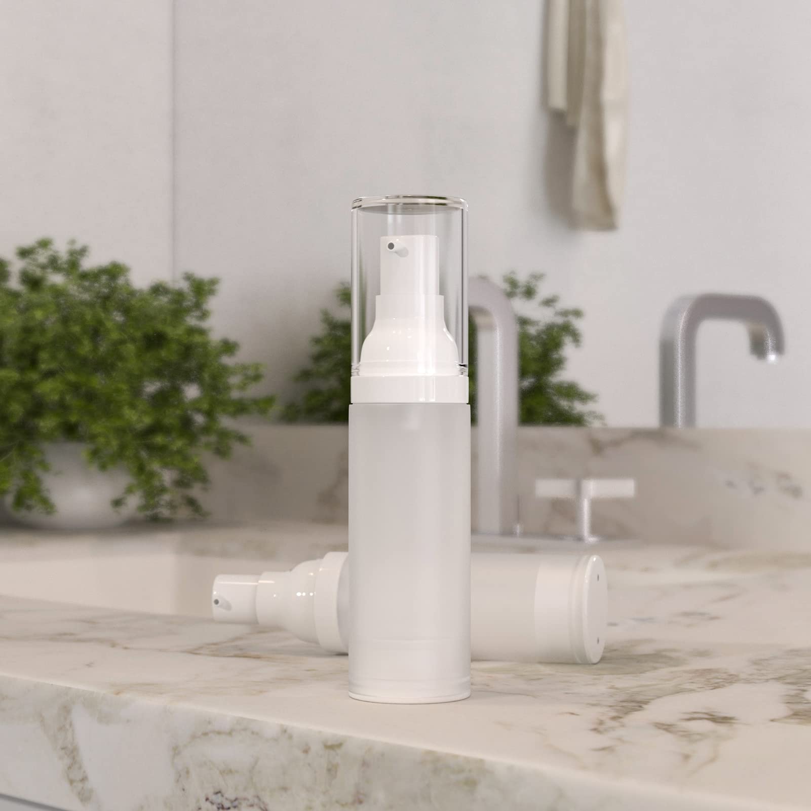 LONGWAY 1oz (30ml) Airless Cosmetic Pump Bottles - Refillable Travel Size Cream Containers for Foundation, Shampoo & Skincare (6-Pack, Frosted Translucent) | Perfect for Travel, Gym & Daily Beauty Routine