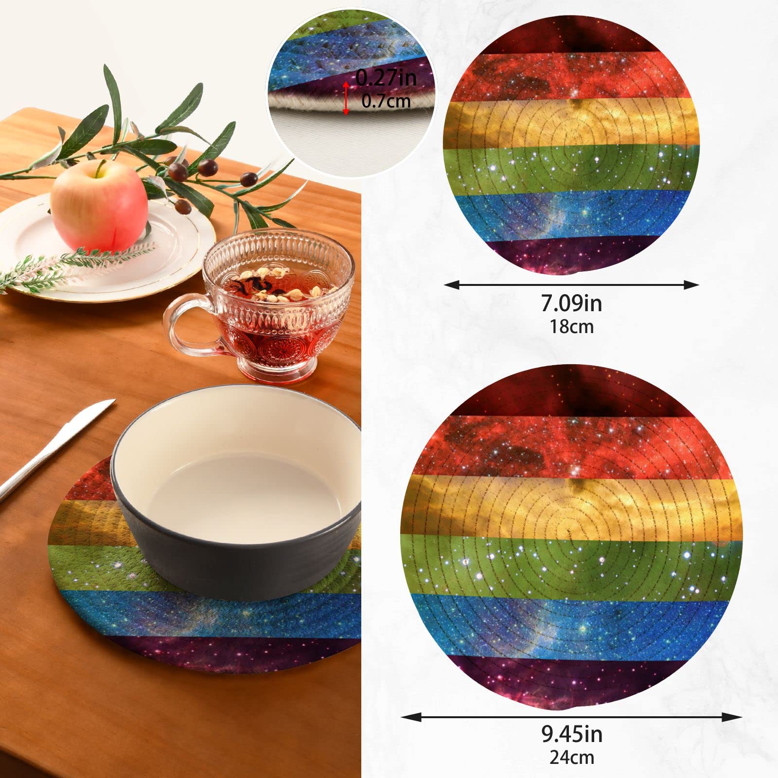 Gay Pride Pot Holders Set of 2 - Heat Resistant Cotton Round Trivets for Kitchen, Hot Pads for Hot Dishes, Teapots, and Baking Essentials - Perfect for LGBTQ+ Pride Celebrations and Everyday Cooking