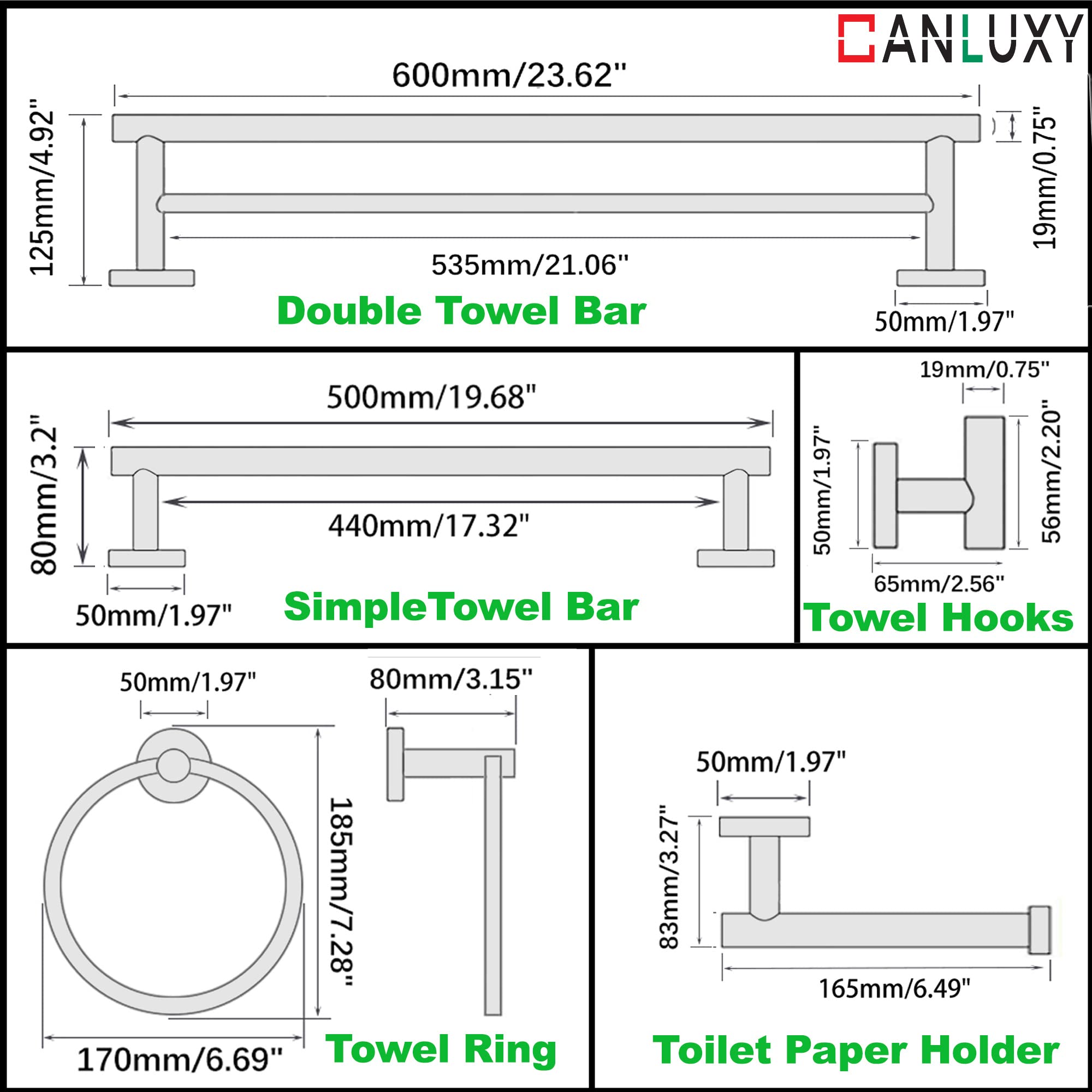 7-Piece Bathroom Hardware Set - Wall Mounted Towel Bar & Rack Set with Hooks - Matte Black Bathroom Accessories for Modern Home Decor - Perfect for Bathrooms, Powder Rooms & Spa Retreats
