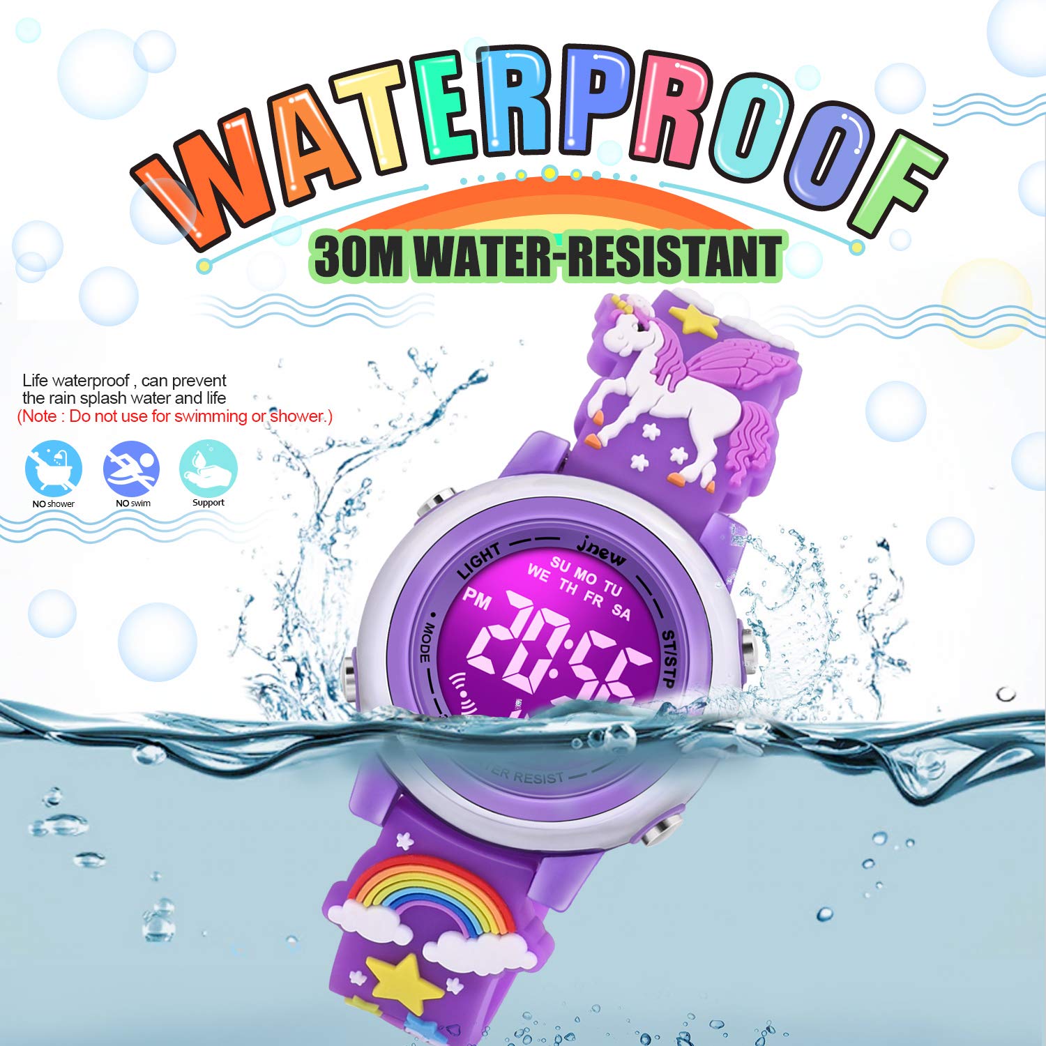3D Cartoon Waterproof Watch for Girls with Alarm - Perfect Gift for Ages 3-12 - School & Swimming
