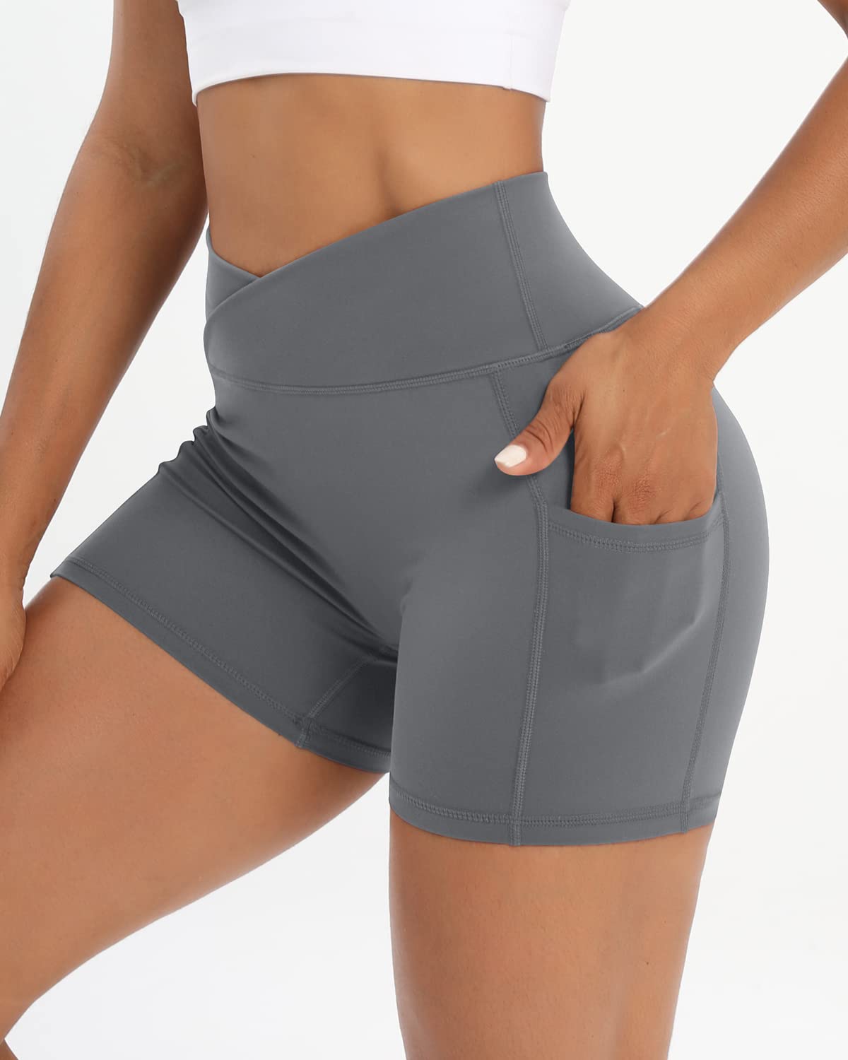 Women's Workout Shorts 2-Pack - High Waist Stretchy Spandex Gym & Yoga Shorts with Side Pockets - Perfect for Running, Training & Fitness Activities