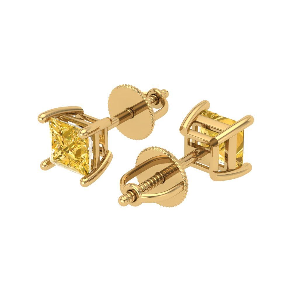 1.50ct Princess Cut VVS1 Yellow Simulated Diamond Stud Earrings 18K Gold for Parties & Gifting