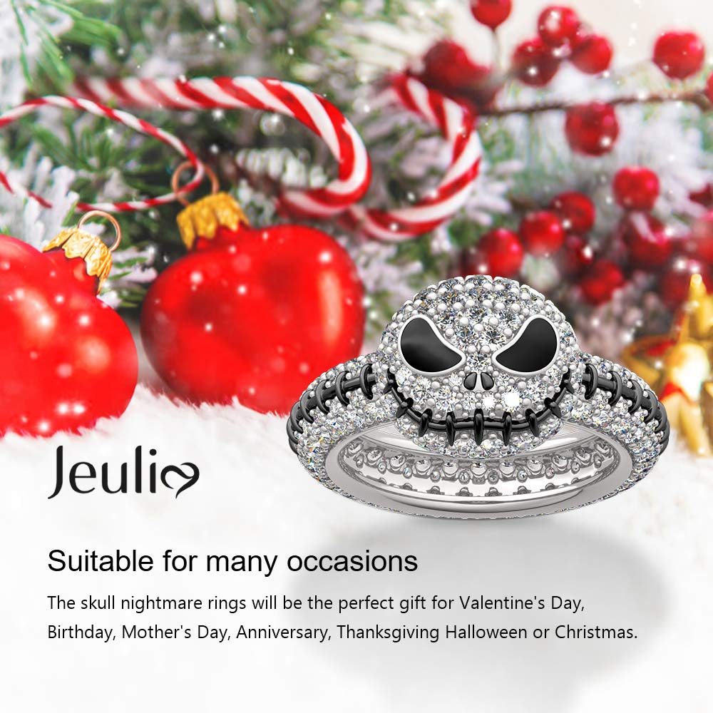 Jeulia 4.05 Carat Jack Skull Ring for Women & Men - 925 Sterling Silver Gothic Halloween Ring Inspired by Pumpkin King - Perfect Christmas Gift with Luxury Gift Box | Ideal for Halloween Costumes, Gothic Fashion & Alternative Jewelry Lovers