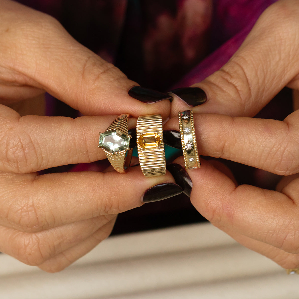 Solid Gold Citrine Bold Fluted Cigar Band Ring - Elegant Statement Jewelry for Women | Perfect for Weddings, Parties & Special Occasions