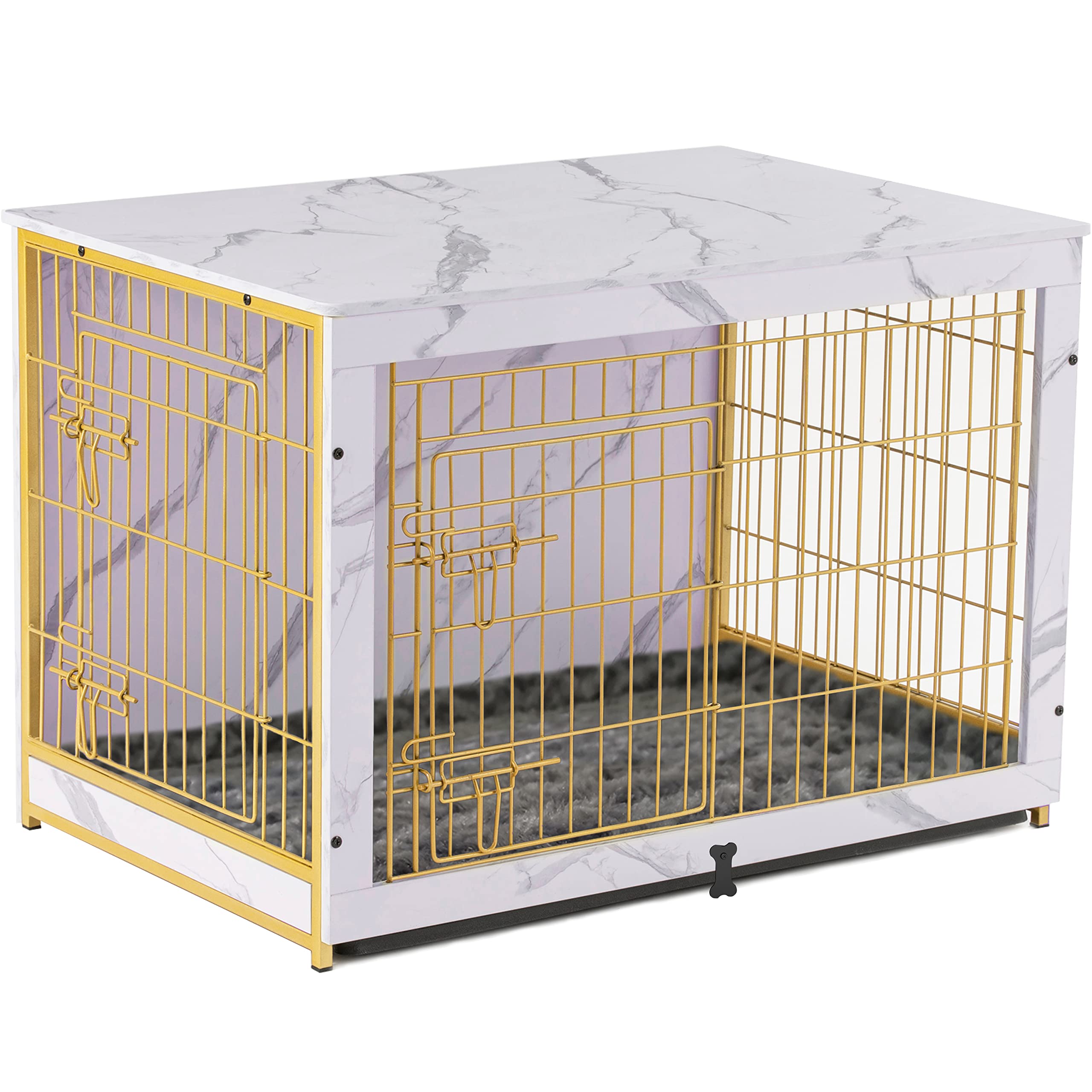 Premium Wooden Dog Crate Furniture with Cushion & Tray - Stylish End Table Design for Small, Medium & Large Dogs - Indoor Decorative Kennel with Double Doors - Easy Assembly - Perfect for Living Rooms, Bedrooms & Home Decor