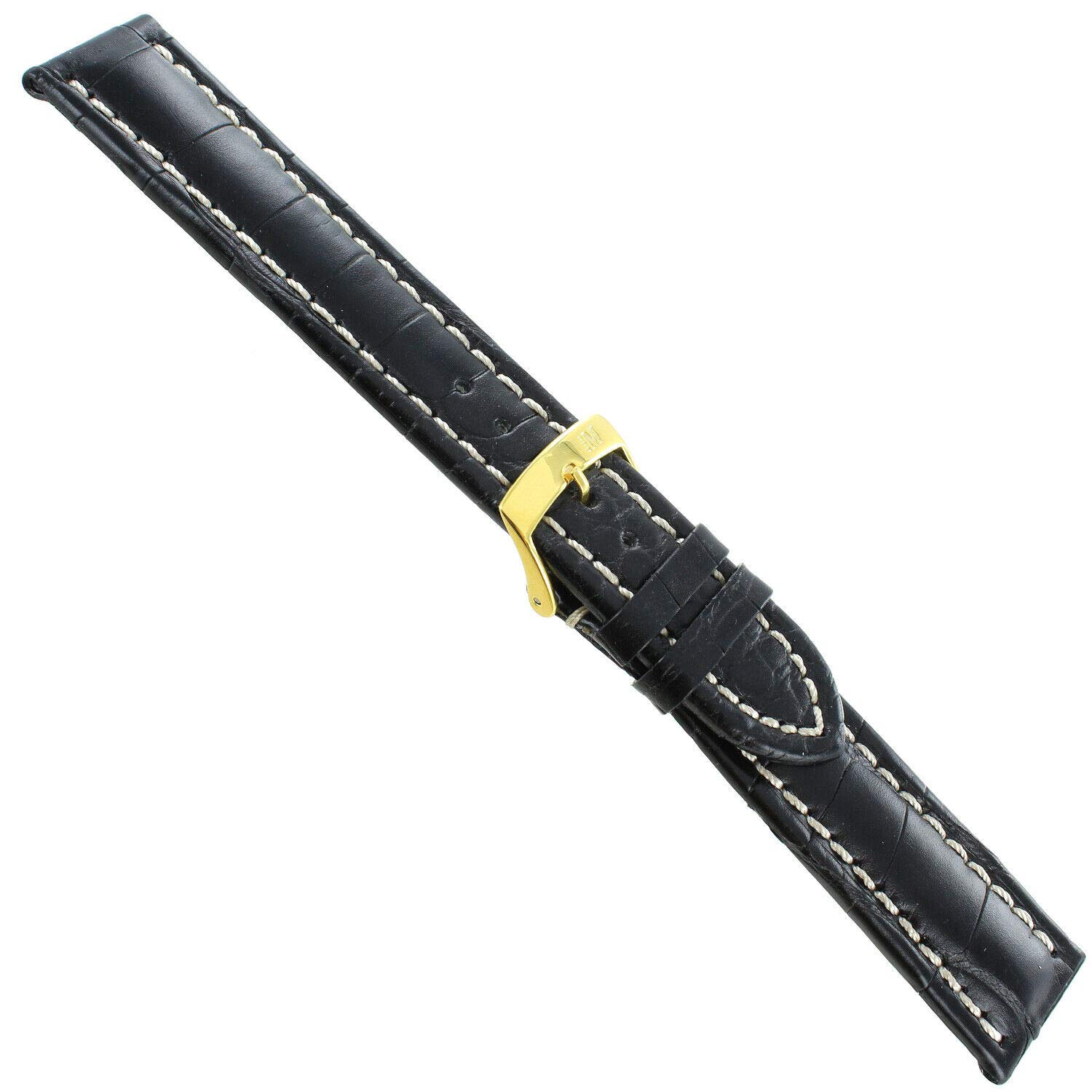 18mm Milano Black Genuine Alligator Leather Watch Band - Hand-Stitched Padded Replacement Strap for Luxury Watches (Perfect for Business, Formal Occasions & Special Events)