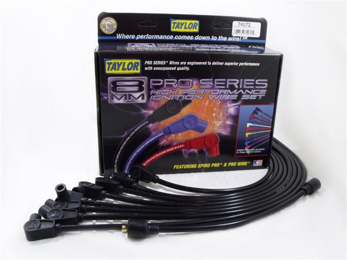 Taylor 74072 Spiro-Pro Custom 8 Cylinder Plug Wire Set - High Performance Black Spark Plug Wires for Muscle Cars & Classic Vehicles - Perfect for Engine Upgrades & Restoration Projects