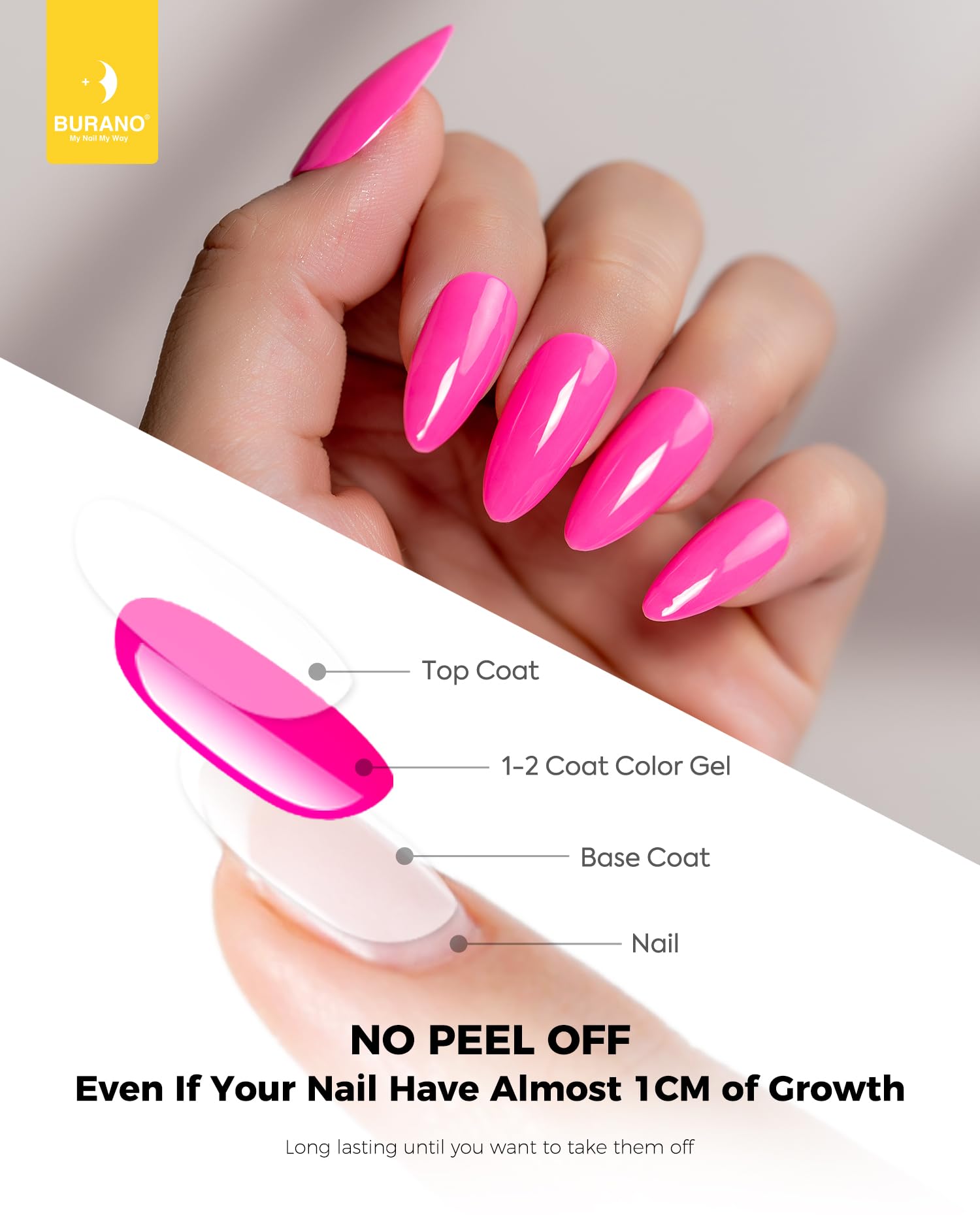 BURANO 15ml Soak Off UV LED Gel Nail Polish - Neon Hot Pink 692 for Nail Art DIY, Salon & Home Manicure | Long Lasting & Vibrant Color for Parties, Weddings & Everyday Wear
