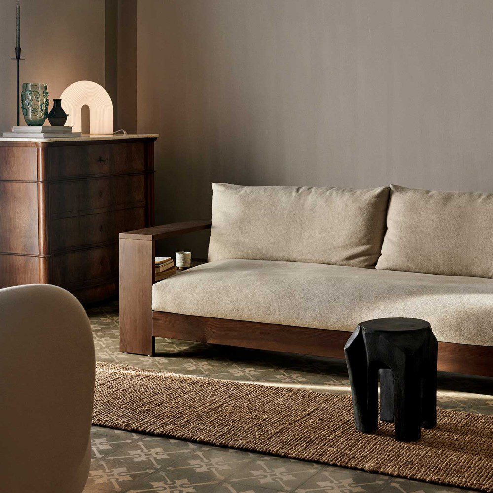 FERM LIVING Edre Sofa - Dark Stained Oak Frame with Natural Linen Upholstery | Modern Scandinavian Living Room Furniture for Small Spaces & Apartments