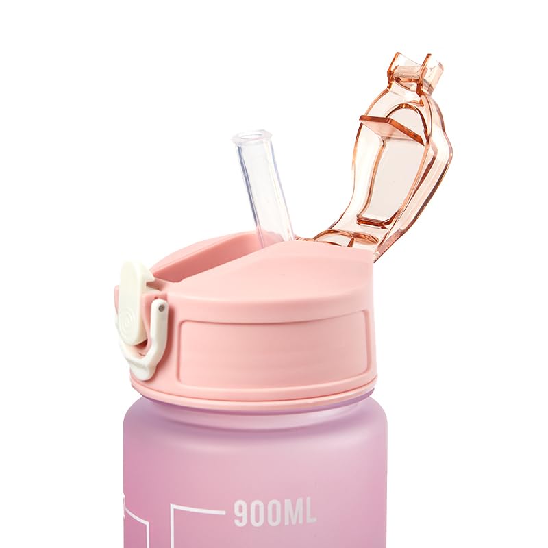 YAMSLAM 900ml BPA-Free Plastic Water Bottle with Straw - Leak Proof Sports Water Bottle for Gym, School, Hiking & Outdoor Activities - Reusable Fitness Drink Bottle for Students & Athletes