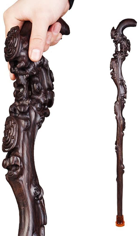 Premium Ebony Wood Walking Cane with Curved Handle - Handcrafted Solid Wood Cane for Men & Women - Fashionable Support Cane with Exquisite Carvings - Perfect Gift for Elderly & Mobility Assistance - Ideal for Daily Use, Travel, and Special Occasions