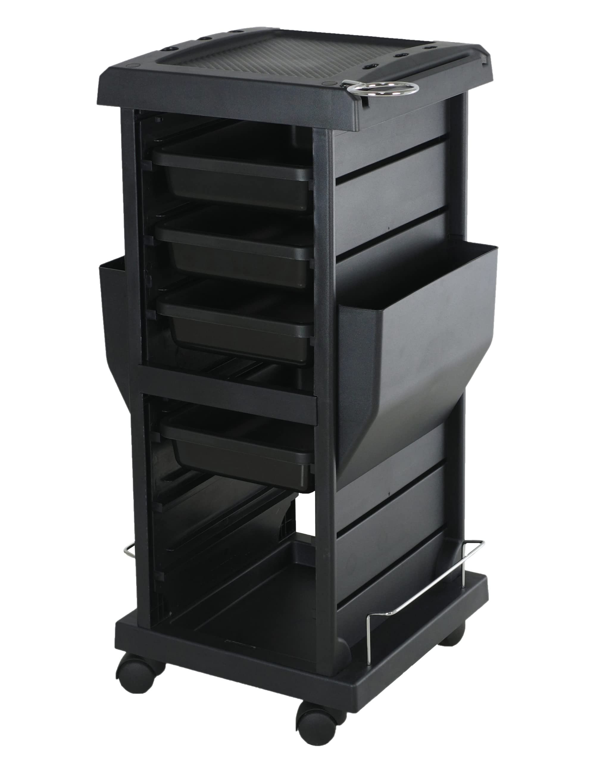 PureSana Professional 4-Drawer Rolling Salon Cart - Chromium® Hair & Beauty Trolley for Salon Supplies, Tools, Nail Polish Organizer | Mobile Cosmetology Station (Black) | Perfect for Stylists, Nail Techs & Makeup Artists