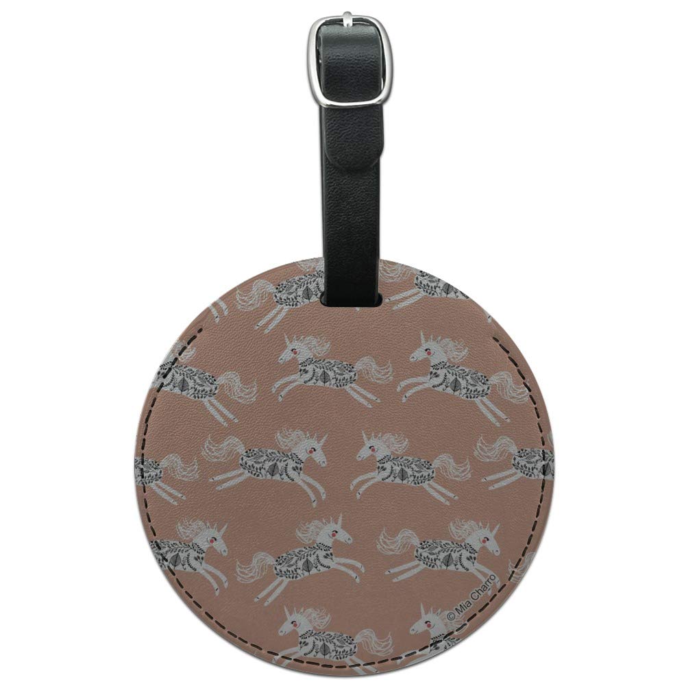 Prancing Unicorns Round Leather Luggage Tag - Durable Suitcase ID Card Holder for Travel Bags & Carry-Ons - Perfect for Airports, Vacations & Gift Giving