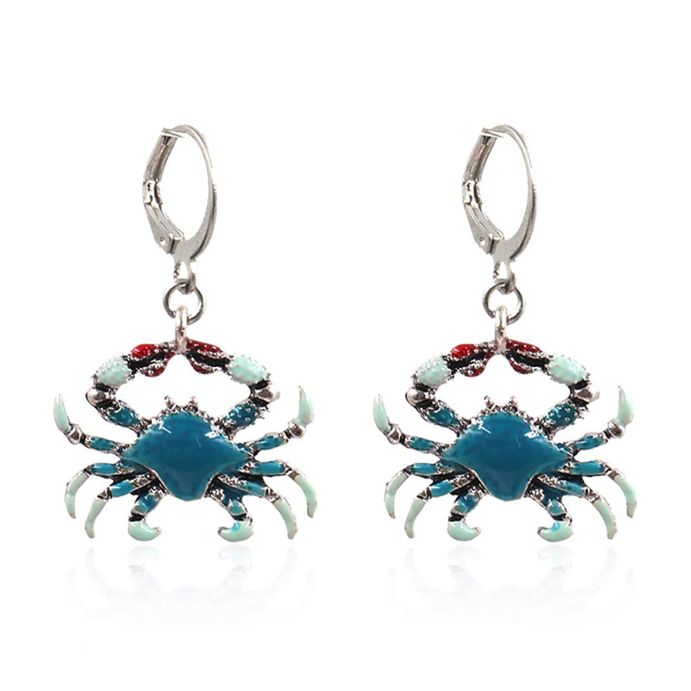 Cartoon Maryland Smiling Crab Stud Earrings - Enamel Red & Blue Sea Animal Jewelry Set for Women | Cute Pendant Necklace & Earrings Gift | Perfect for Beach Vacations, Summer Outfits and Seafood Lovers