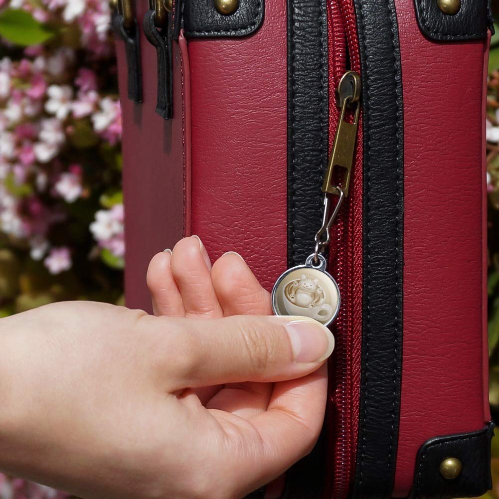 Foamy Cat Latte Art Zipper Pull Charm - Cute Animal Keychain for Handbags, Luggage & Backpacks | Perfect for Coffee Lovers & Pet Owners
