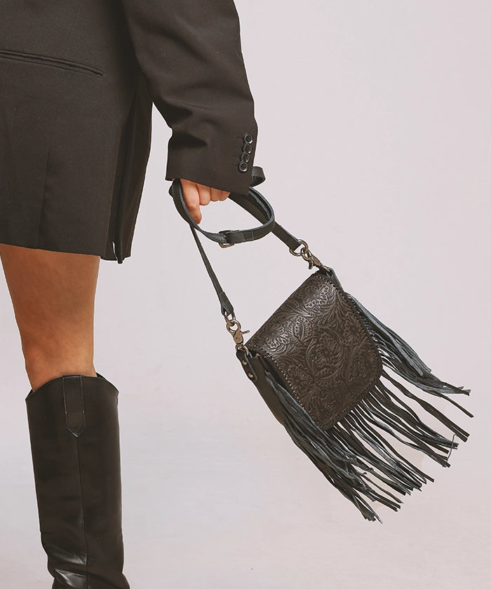 Montana West Genuine Leather Floral Fringe Crossbody Bag for Women - Stylish Boho Shoulder Purse with Adjustable Strap, Perfect for Daily Use, Travel & Festivals