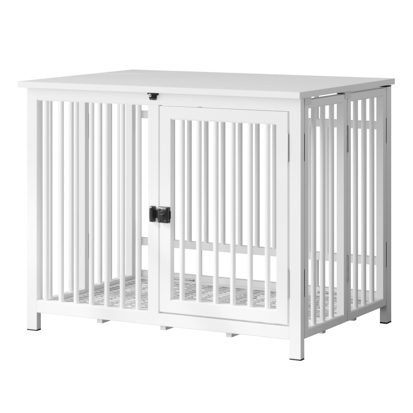 Heavy Duty Dog Crate Furniture - All Metal Frame & Wooden Tabletop, Fully Assembled Modern Kennel for Small Dogs | Foldable Sturdy End Table in White | Perfect for Living Room, Bedroom, or Office Pet Space
