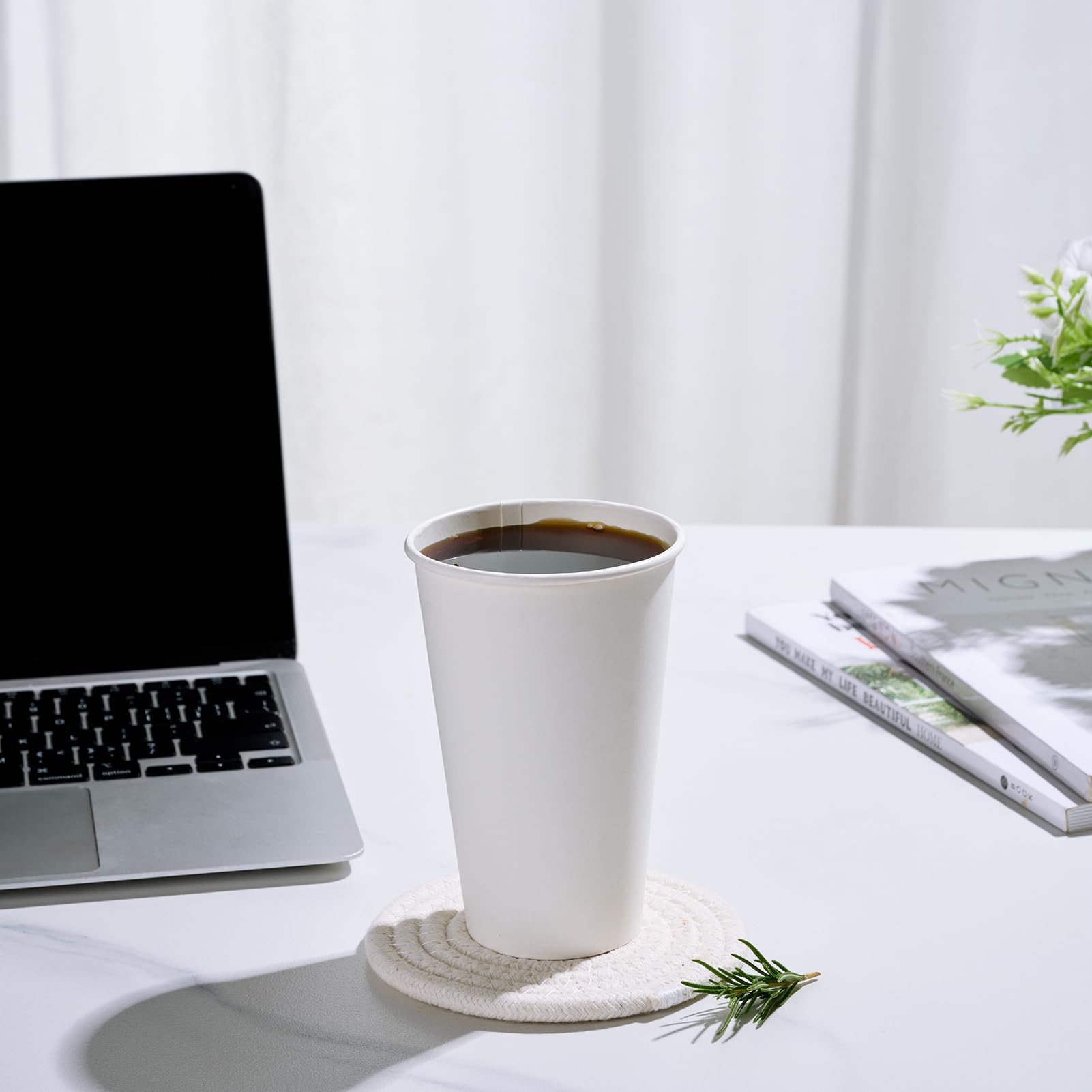 LITOPAK 1000 Pack 16 oz Disposable Paper Coffee Cups - White Hot Drink Cups for Office, School, Cafe & Restaurant Use - Perfect for Coffee, Tea & Hot Beverages