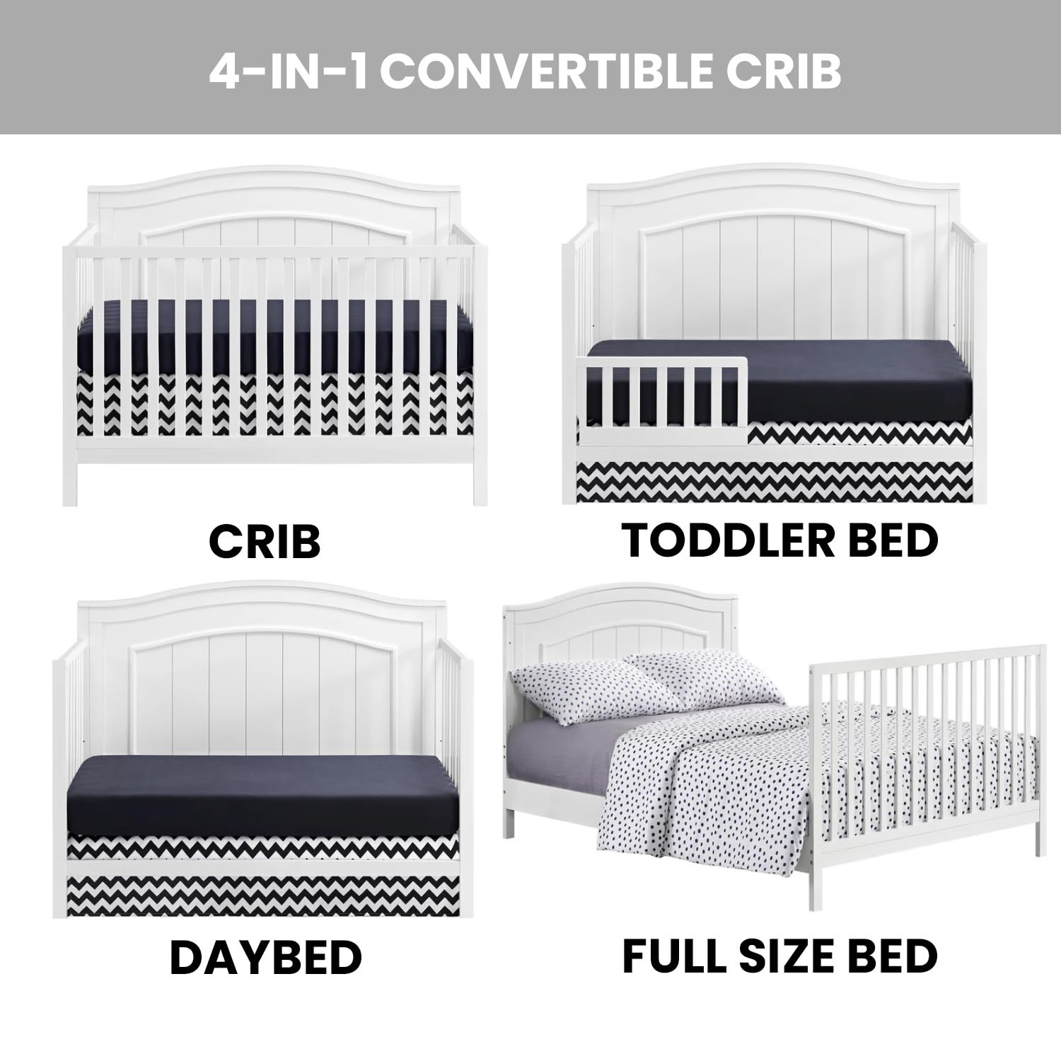 Oxford Baby Nolan 4-in-1 Convertible Crib - Snow White | Greenguard Gold Certified | Safe Nursery Bed for Newborns, Toddlers & Kids | Perfect for Nursery, Daycare & Guest Rooms