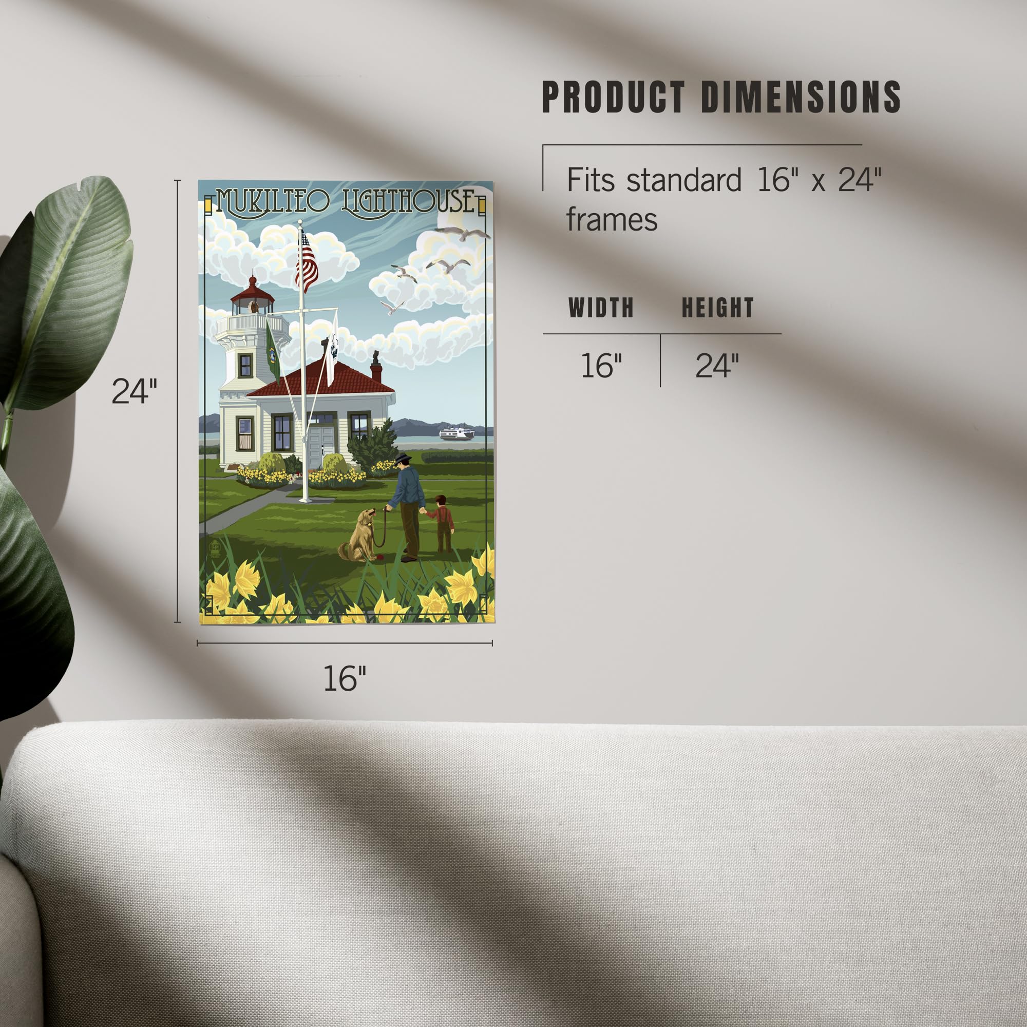 Lantern Press 16x24 Inch Premium Giclee Art Print - Mukilteo Lighthouse Washington Coastal Wall Decor - Perfect for Living Room, Bedroom & Office