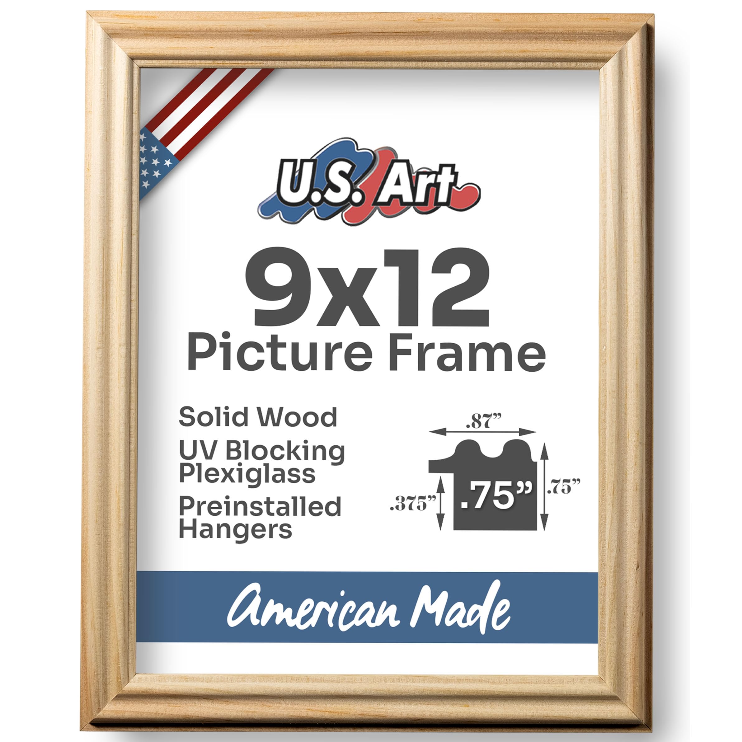 9x12 Inch Natural Oak Wood Picture Frame - 0.75 Inch Thick Solid Wood Poster Frame for Wall Art, Home Decor, Certificates, Puzzles & Documents - Perfect for Living Room, Office & Gift Giving