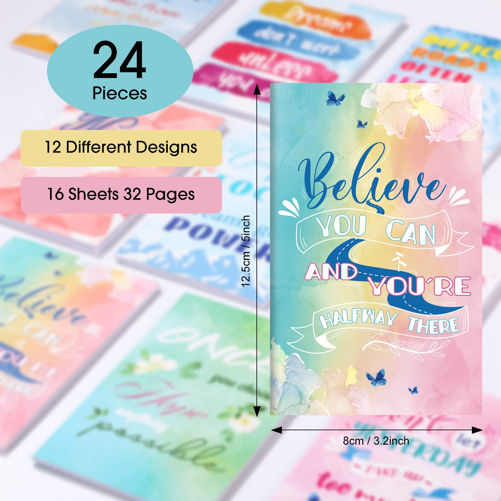 24-Pack Inspirational Notebooks for Women - Mini Motivational Journals, Small Notepads Bulk Set - Office, Travel, School, Gift Ideas - 12 Cute Styles (Containlol)
