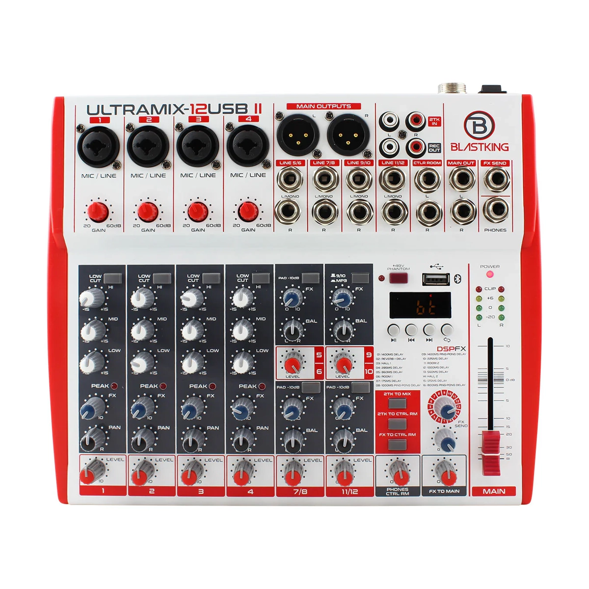 Blastking 12 Channel Analog Stereo Mixing Console - ULTRAMIX 12USBII Professional Audio Mixer for DJ, Live Sound & Studio Recording | Perfect for Home Studios, Podcasting & Music Production