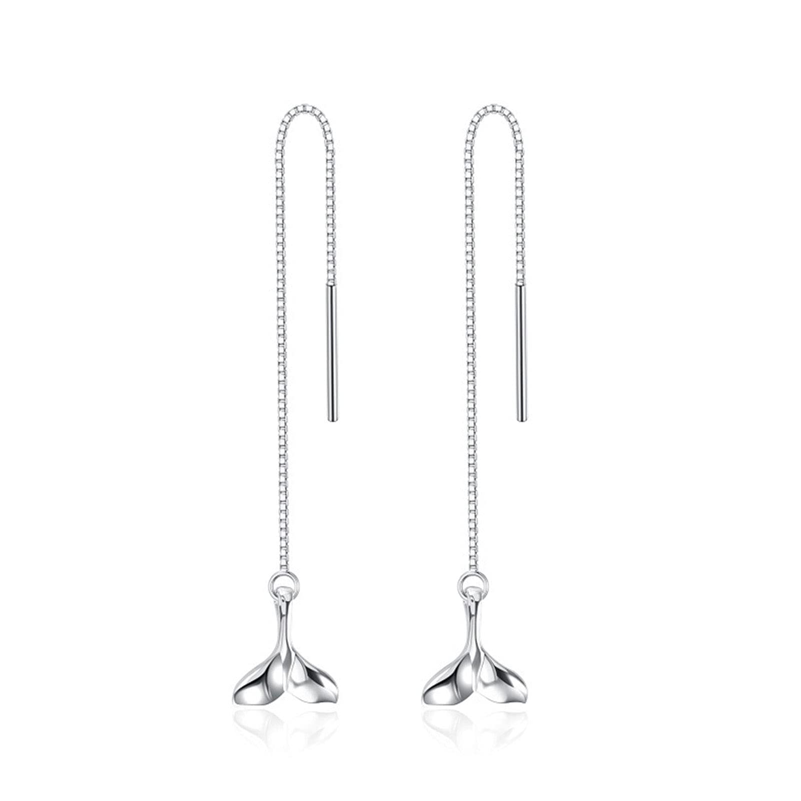 925 Sterling Silver Mermaid Tail Tassel Drop Earrings for Women - Elegant Dangle Threader Chain Earrings for Party, Wedding & Evening Wear