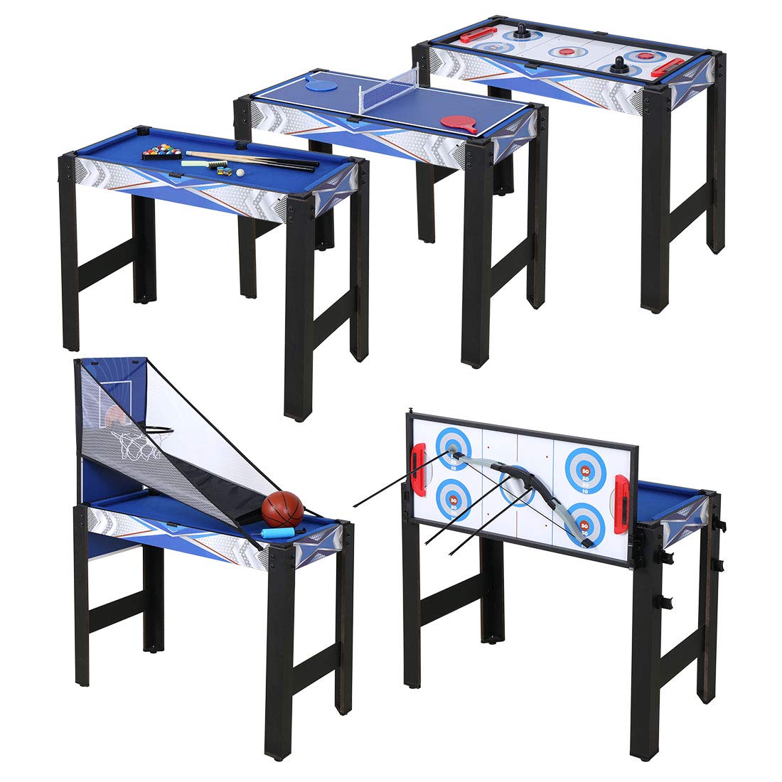 HLC 3ft 5-in-1 Multi Game Table Set - Foldable Pool, Hockey, Ping Pong, Basketball & Archery Combo for Indoor & Outdoor Family Fun