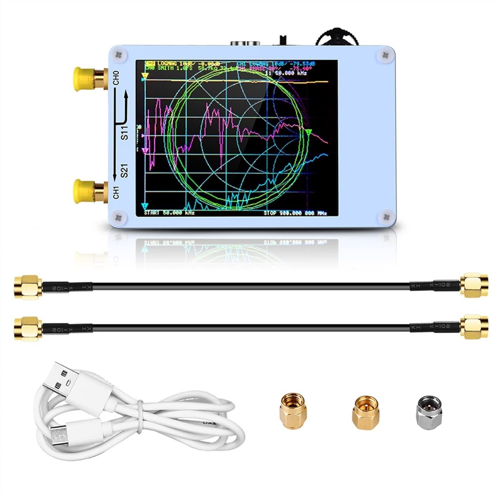 50KHz-900MHz Digital Vector Network Analyzer with Touch Screen - MF/HF/VHF/UHF Antenna Analyzer for Shortwave, Standing Wave Measurement - Perfect for Ham Radio, RF Testing & Electronics Labs