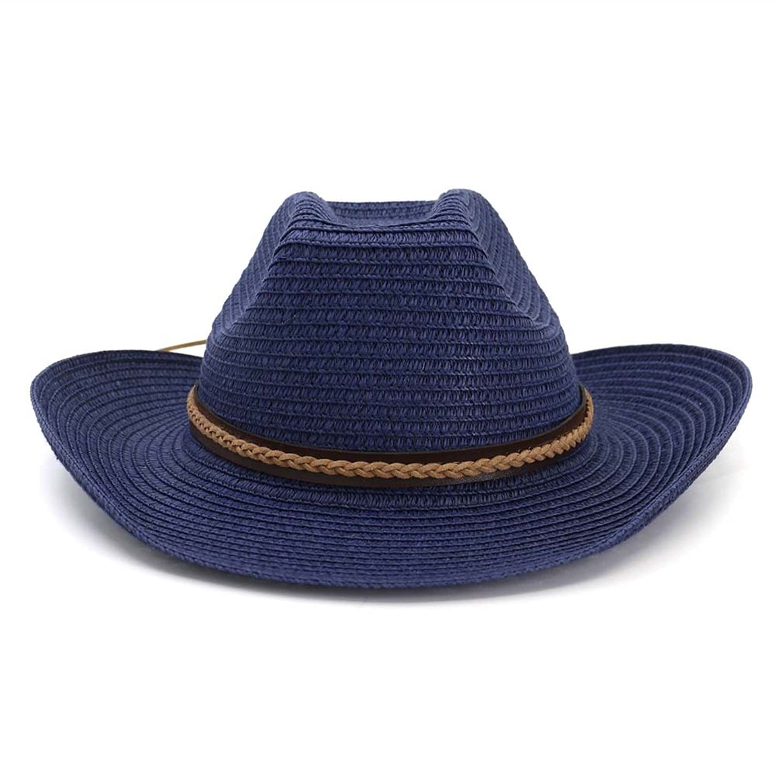 Stylish Women's Summer Straw Cowboy Sun Hat - Wide Brim Sombrero Beach Hat for UV Protection (Navy, One Size) - Perfect for Outdoor Activities, Beach Vacations & Country Music Festivals