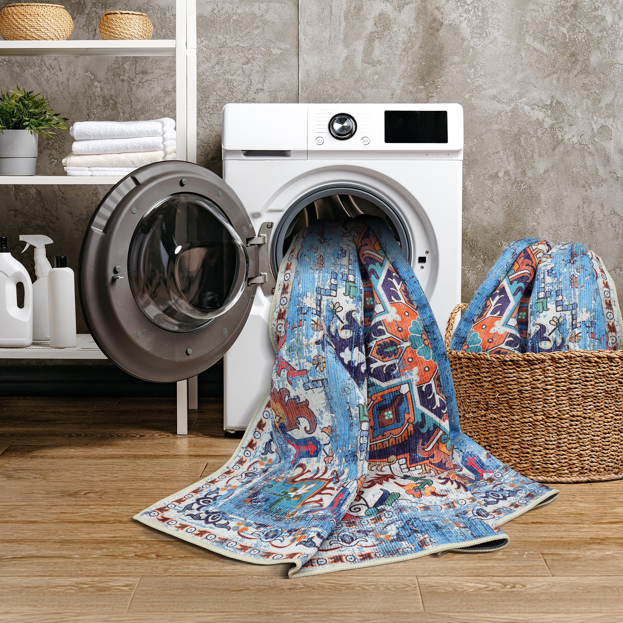 GLN Rugs Traditional Collection - Machine Washable Non-Slip Chenille Area Rug 5'3