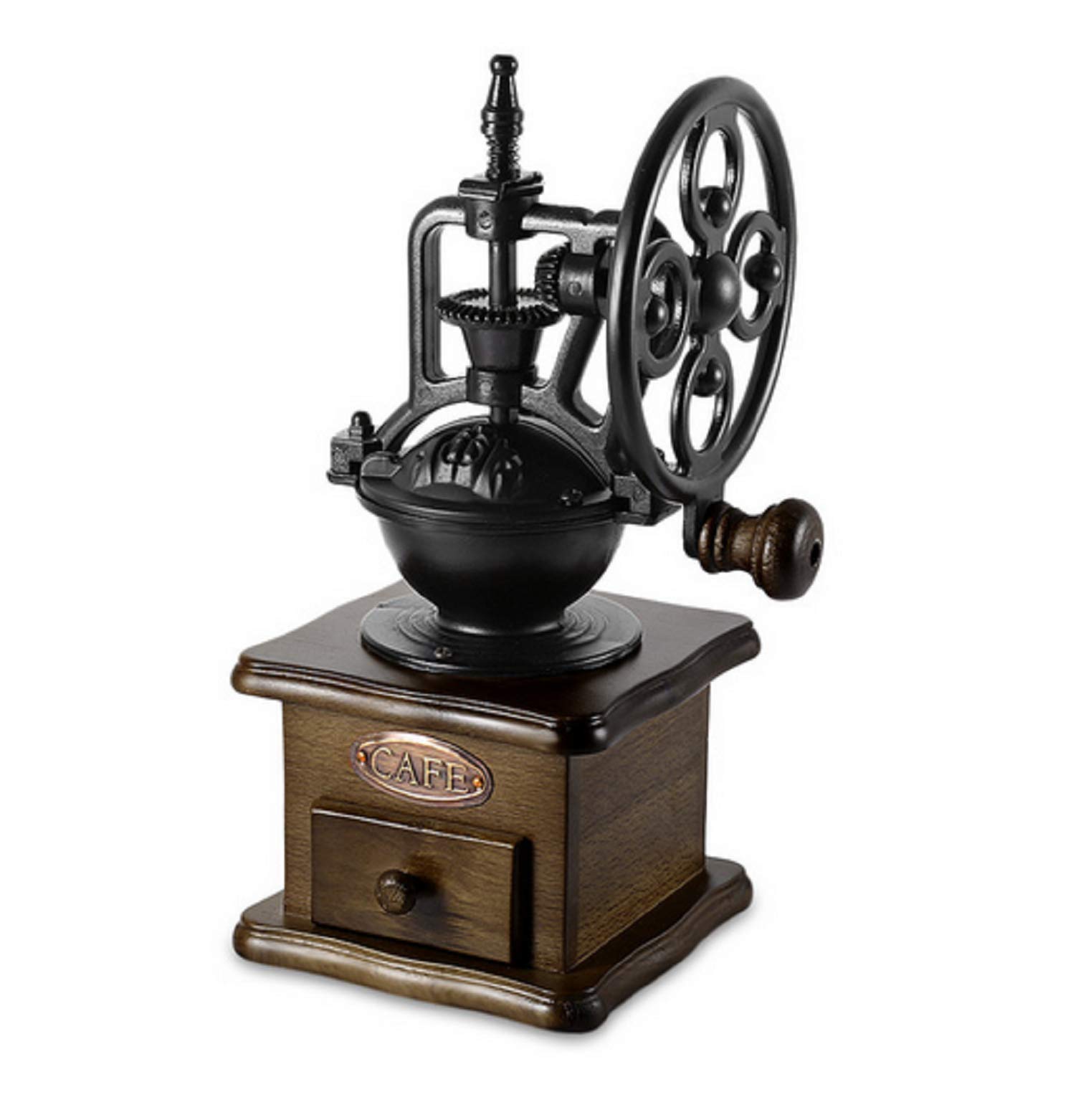 Antique Style Manual Coffee Grinder - Hand Crank Burr Mill for Espresso, French Press & Pour Over - Vintage Wooden Coffee Bean Grinder for Home & Camping Use