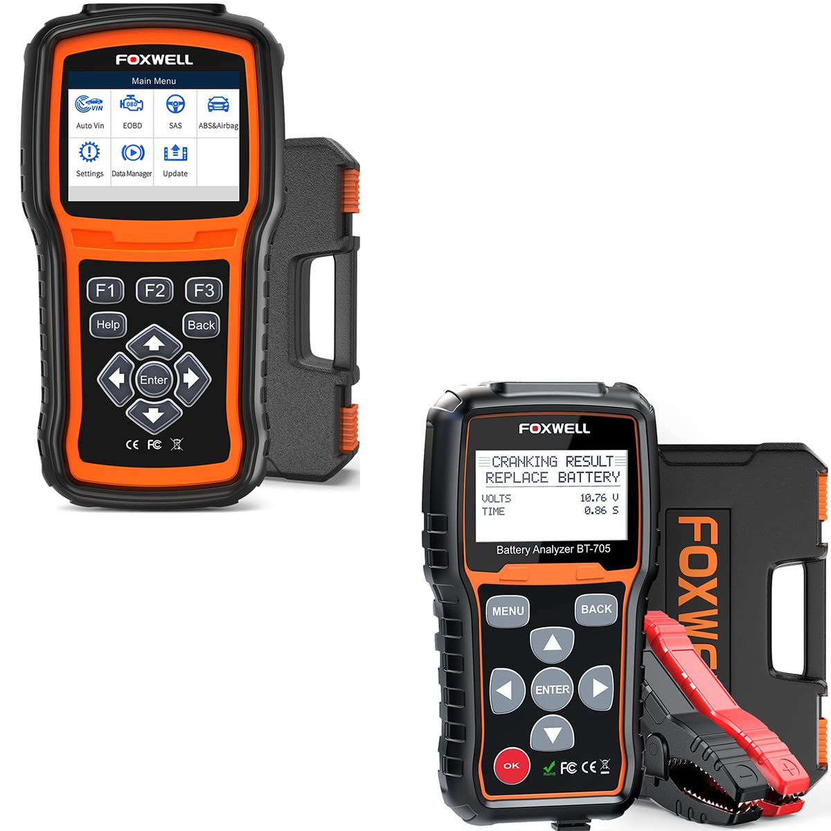 FOXWELL BT705 12V 24V Car Battery Tester with ABS Brake Bleeding Scan Tool - Professional Automotive Diagnostic Device for Battery Health Check & Brake System Maintenance
