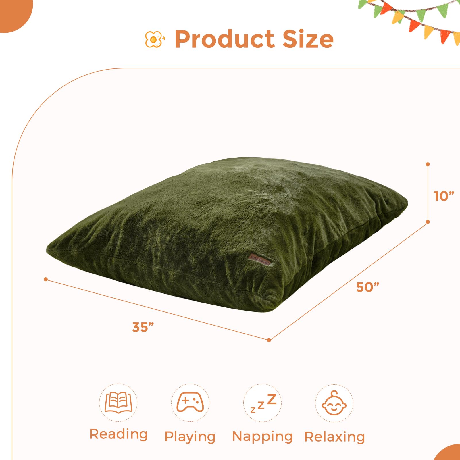 MAXYOYO 3-in-1 Kids Bean Bag Chair Bed - Soft Faux Fur Floor Sofa for Children, Gaming, Reading & Relaxing | Green Convertible Lounger for Bedroom, Playroom & Dorm