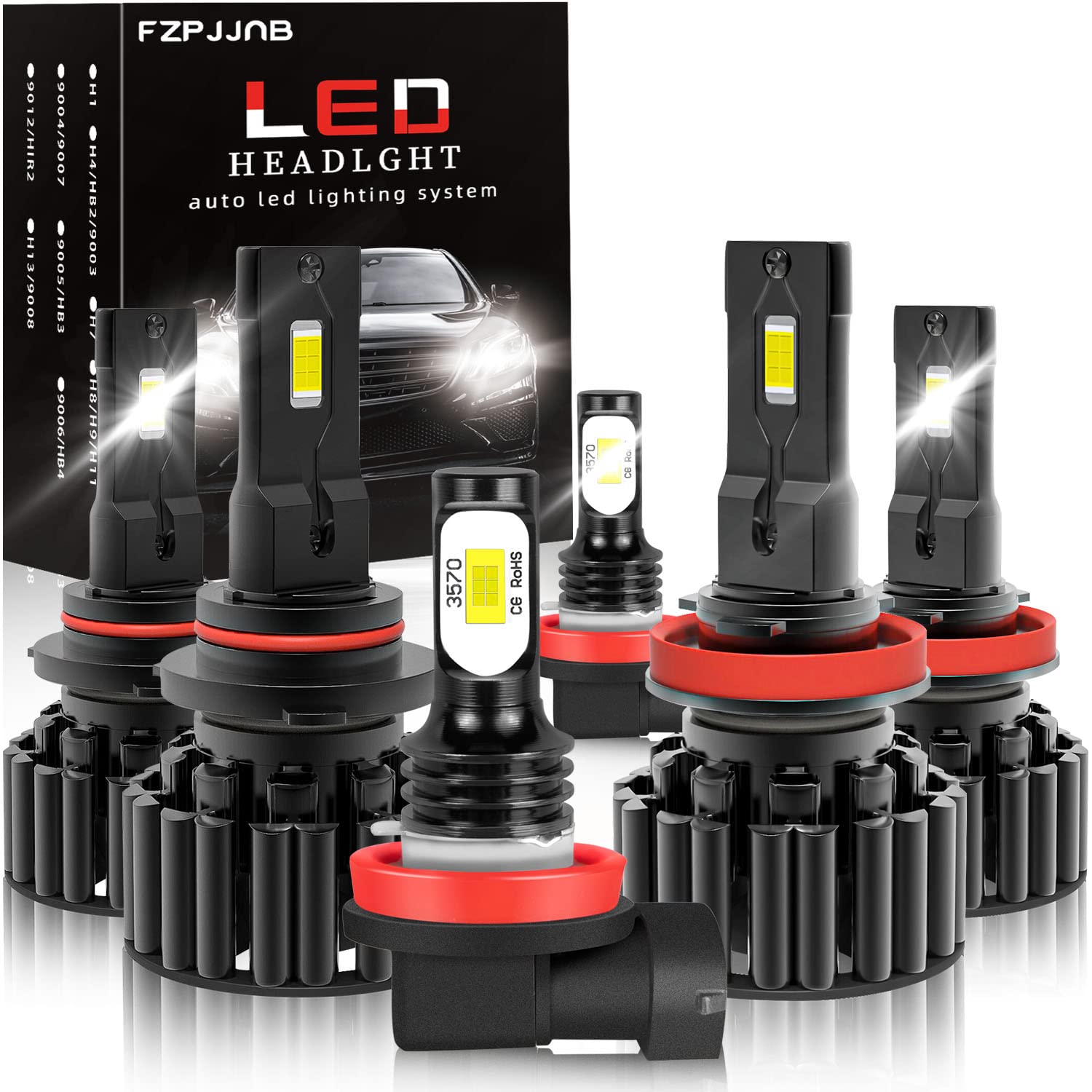 TOYOTA PRIUS (2012-2015) LED Headlight Bulbs Kit - 9005 High Beam & H11 Low Beam + Fog Lights - 500% Brighter Than Halogen, 6500K Cool White, Plug & Play Installation - Perfect for Night Driving, Foggy Conditions & Enhanced Road Visibility - Pack of 6