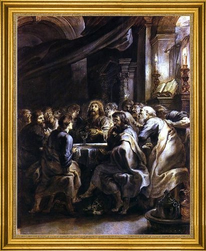 Peter Paul Rubens The Last Supper 16x20 Inch Premium Canvas Art Print with Gold Frame - Religious Wall Decor for Home, Church & Office