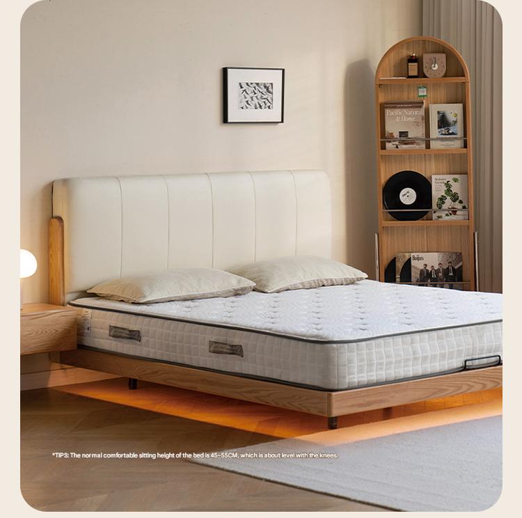 Solid Oak Wood Modern Minimalist Soft Leaning Bed Frame - Queen Size Platform Bed for Bedroom, Guest Room & Small Spaces