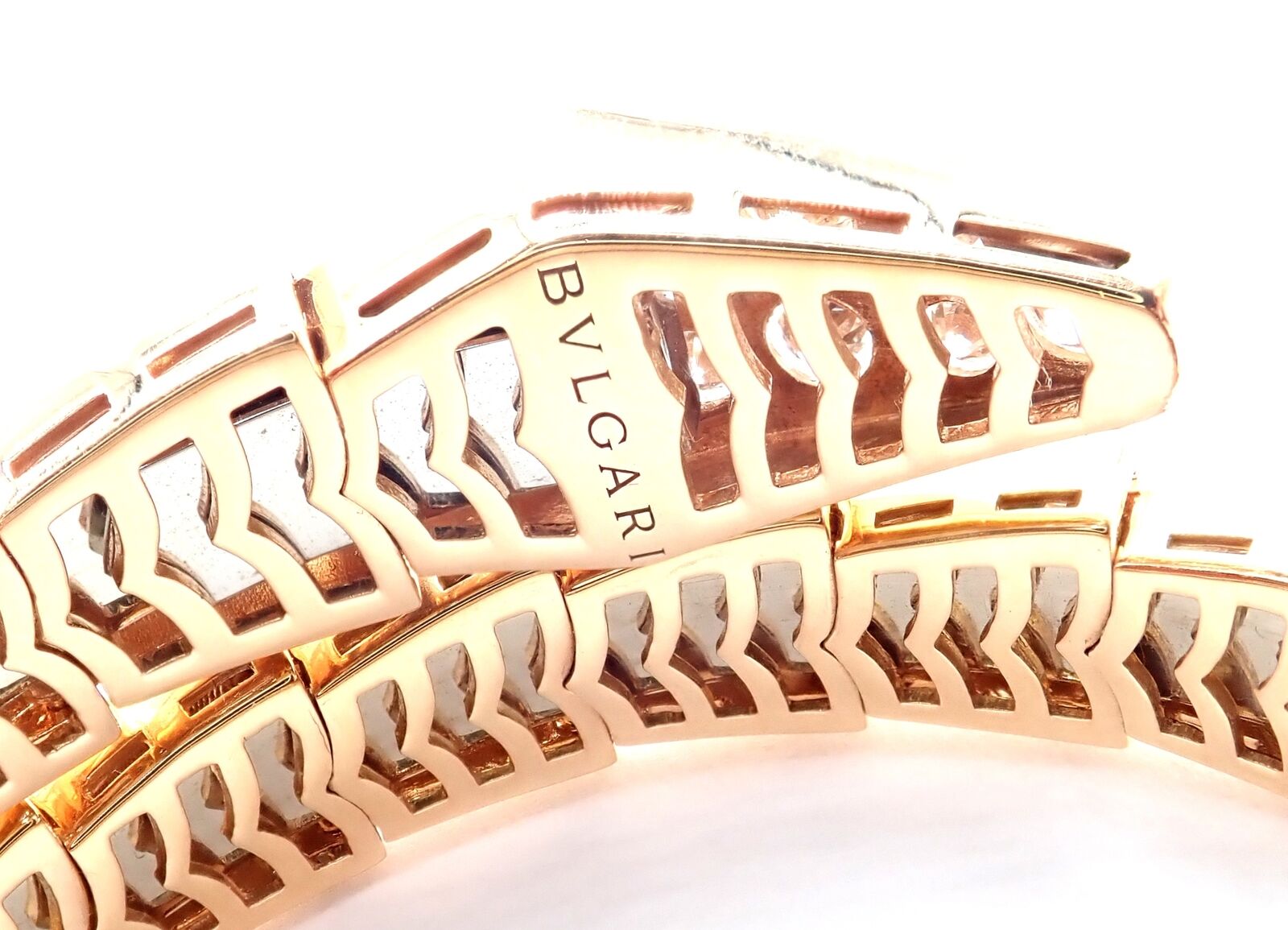 Authentic Bulgari Bvlgari Serpenti Viper 18k Rose Gold Diamond Bangle Bracelet for Women - Luxury Italian Jewelry Gift for Anniversary, Wedding & Special Occasions
