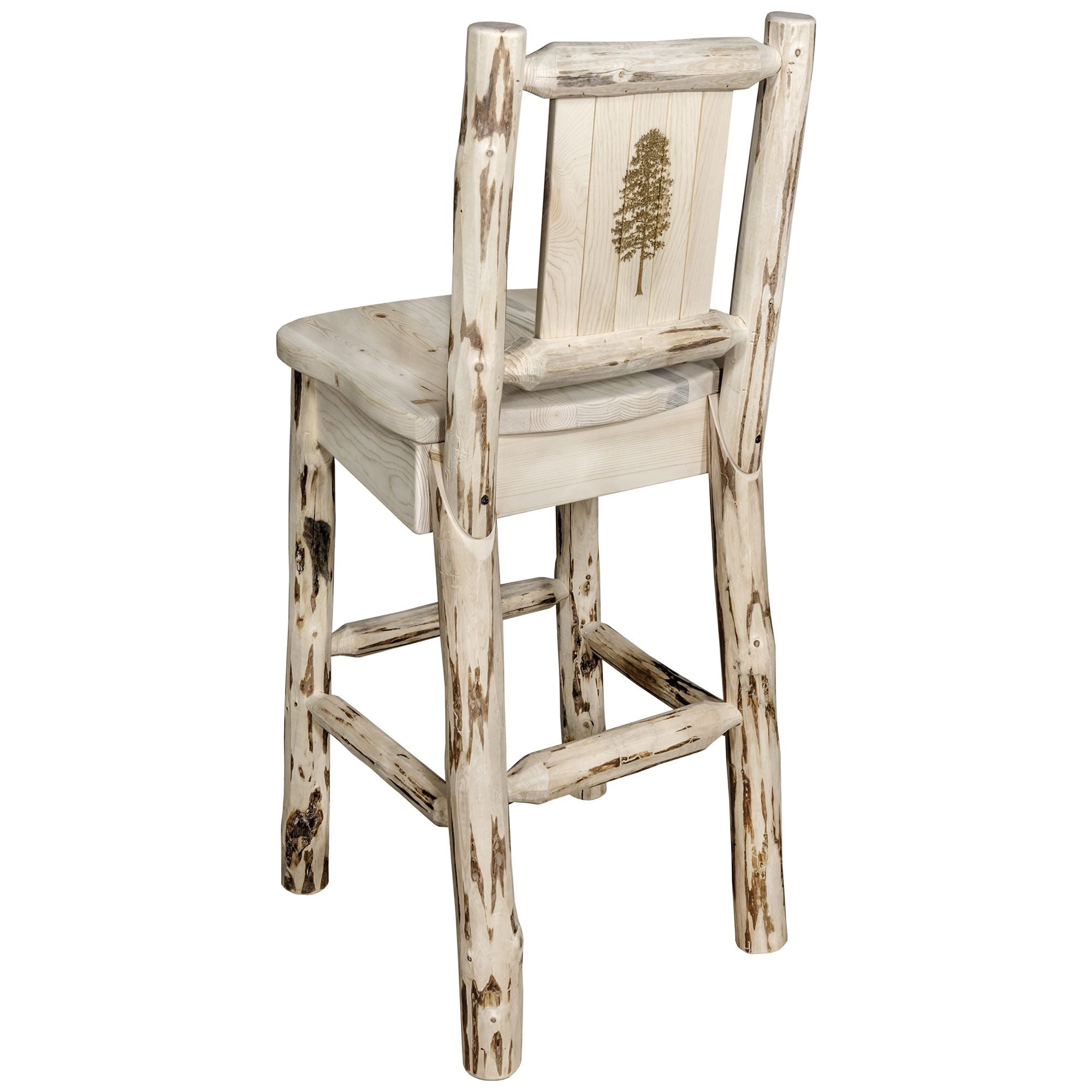 Montana Barstool Back with Laser Engraved Design - Rustic Western Style Bar Stool Backrest for Home & Saloon Decor