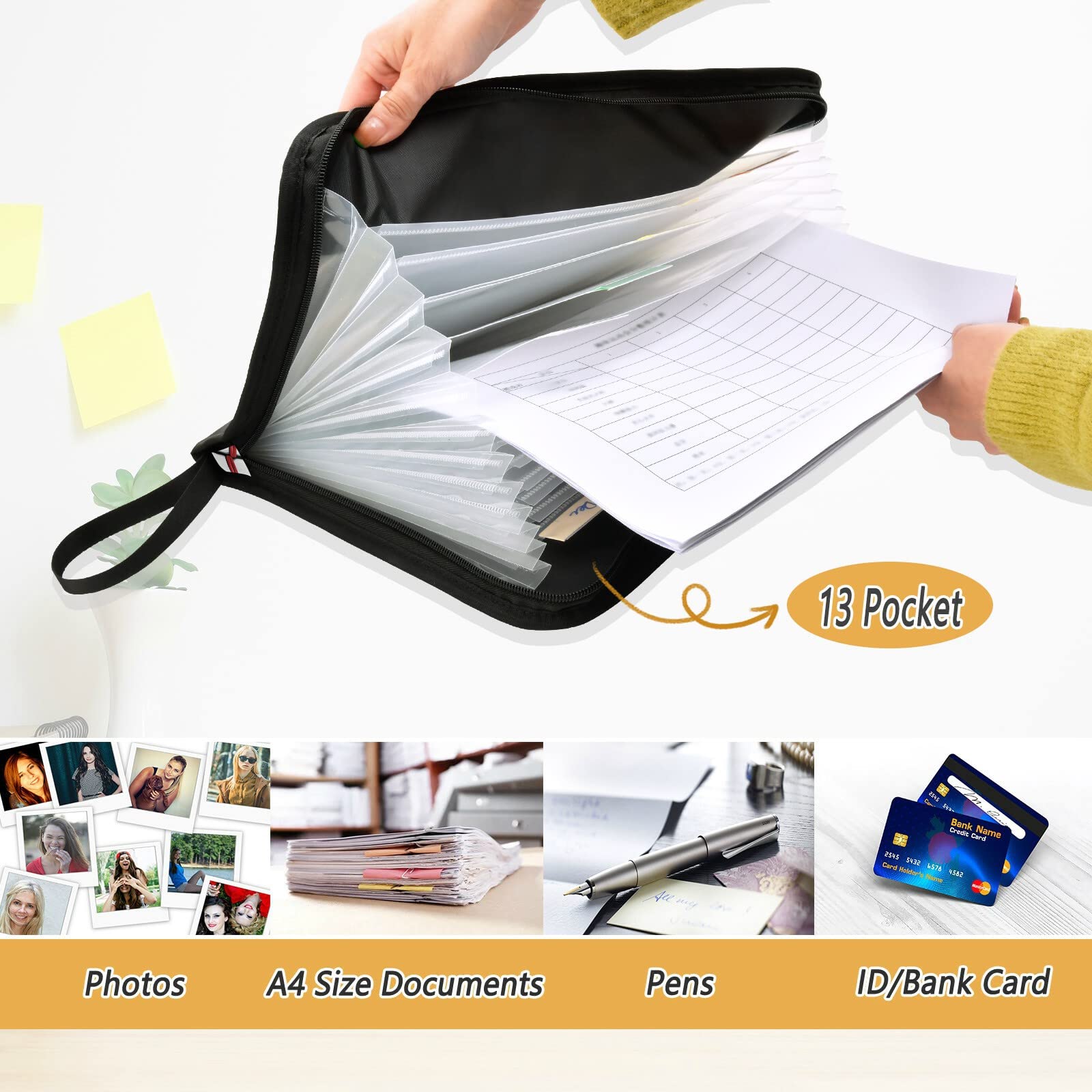 VIGTRO 13-Pocket Accordion File Organizer with Zipper & Labels - Red Stitching Baseball Design Expanding File Folder for A4 Documents - Perfect for Office, Classroom & Sports Team Organization