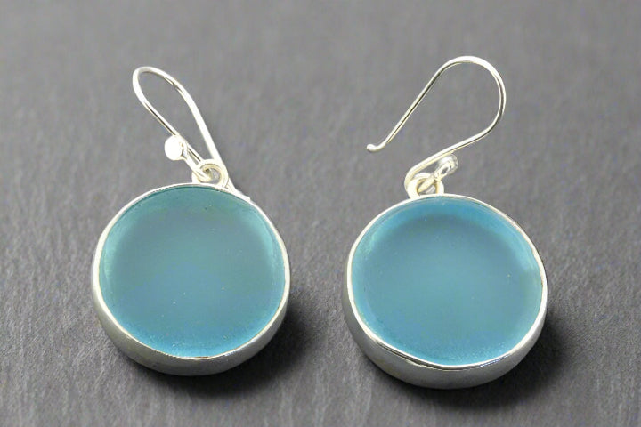 Sky Blue Large Circle Sea Glass Earrings - Handmade Boho Chic Jewelry for Beach Weddings & Summer Outfits