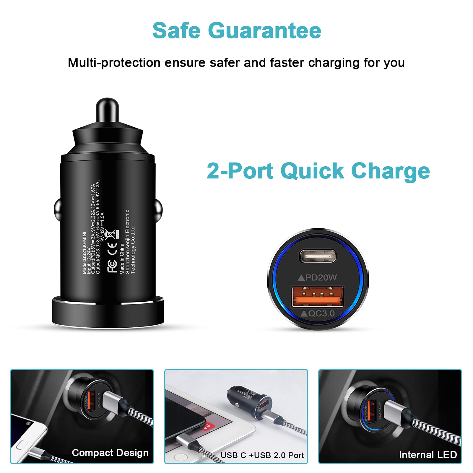 Vifigen 38W USB C Car Charger - Super Fast Charging Type C Cigarette Lighter Adapter - Compatible with iPhone 13/12/11, iPad, Samsung Galaxy S22/S21/A53/A13/A03, Google Pixel - Perfect for Road Trips & Daily Commutes