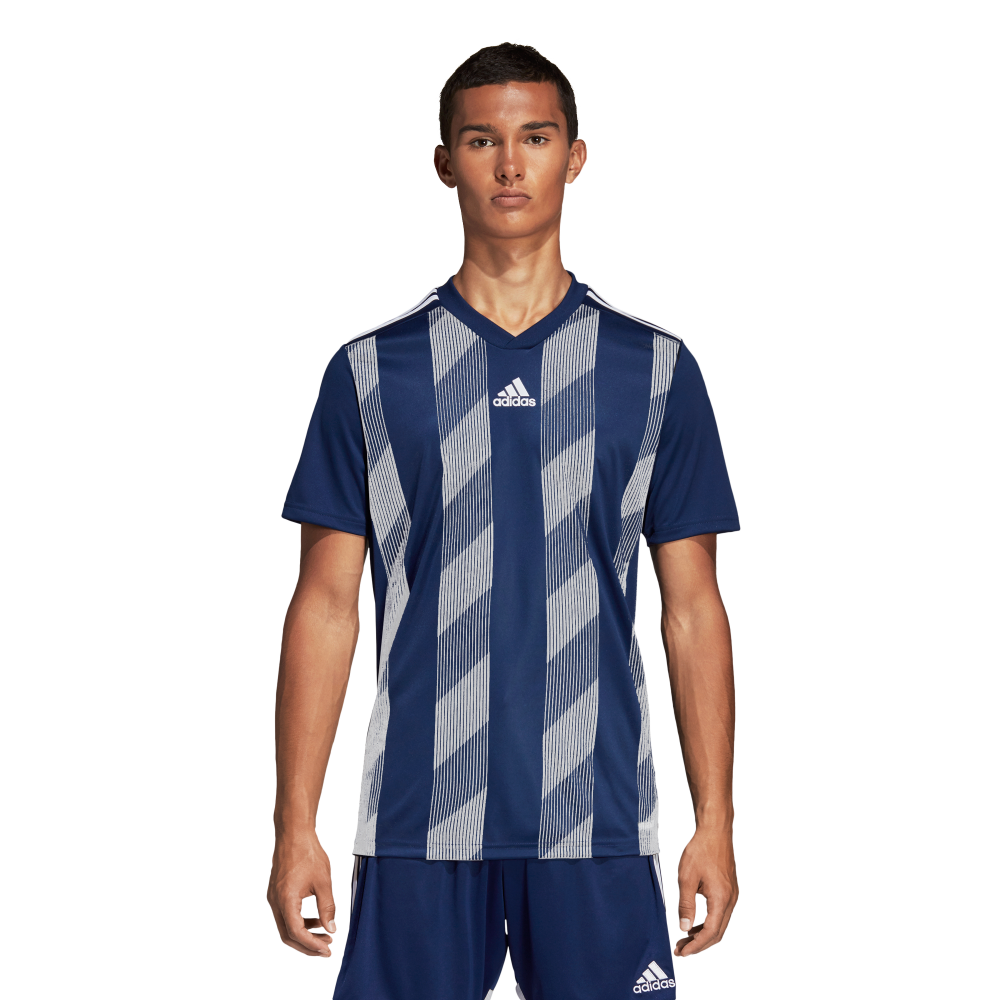 Adidas Adult Striped 19 Jersey - Dark Blue & White Soccer Shirt for Men | Comfortable Sports Jersey for Training & Match Play