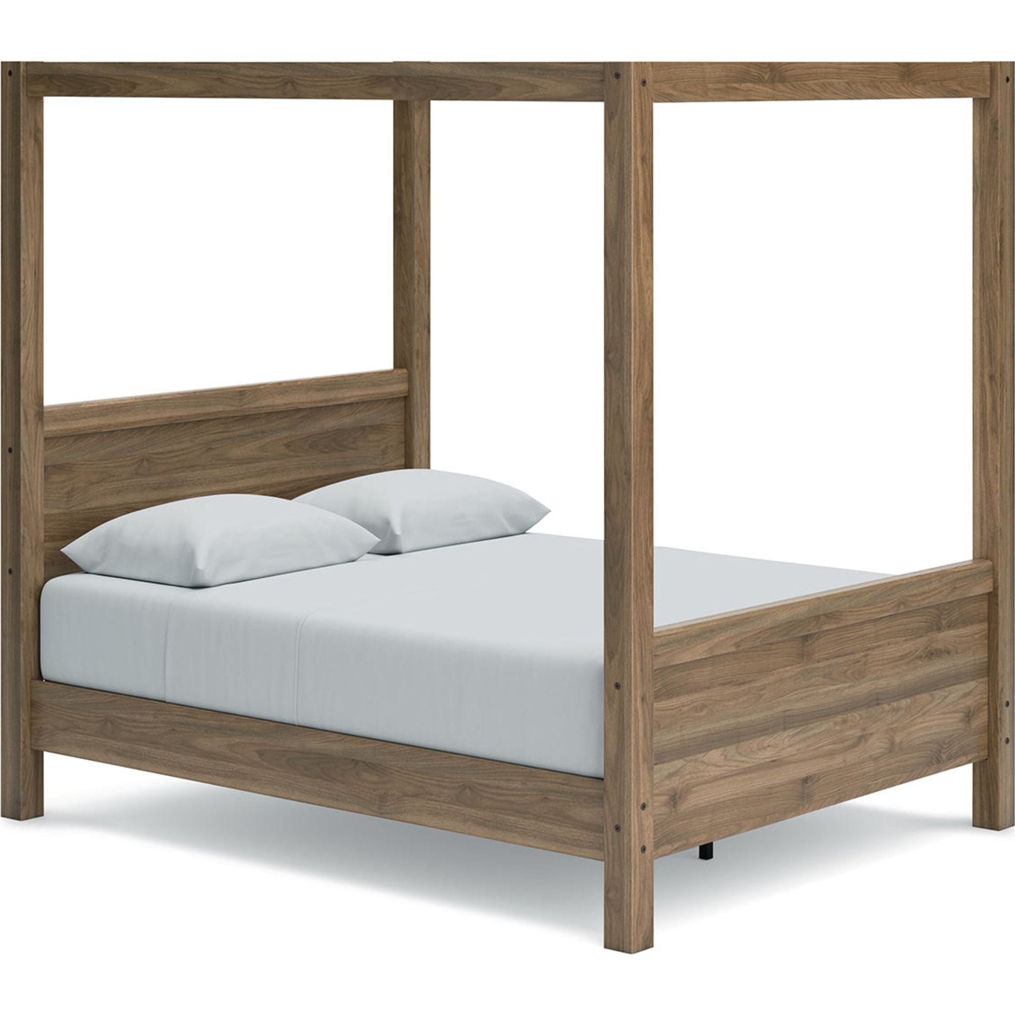 Aprilyn Queen Canopy Bed with Honey Finish - Elegant Four Poster Bed Frame for Master Bedroom Decor, Romantic Bedroom Design & Luxurious Sleeping Experience