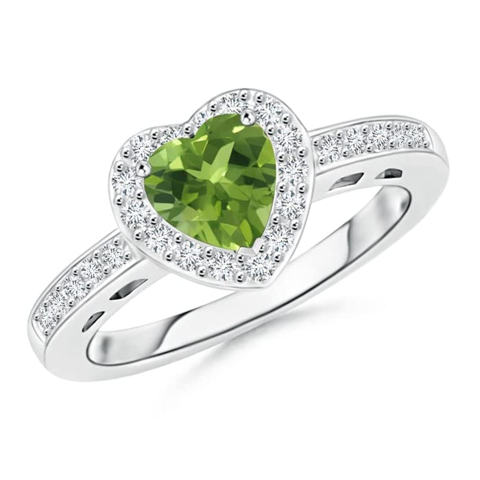 Natural Peridot Halo Ring with Diamond Accents - 6mm Heart-Shaped Peridot Gemstone Engagement Ring for Women | Perfect for Valentine's Day, Anniversary & Romantic Gifts