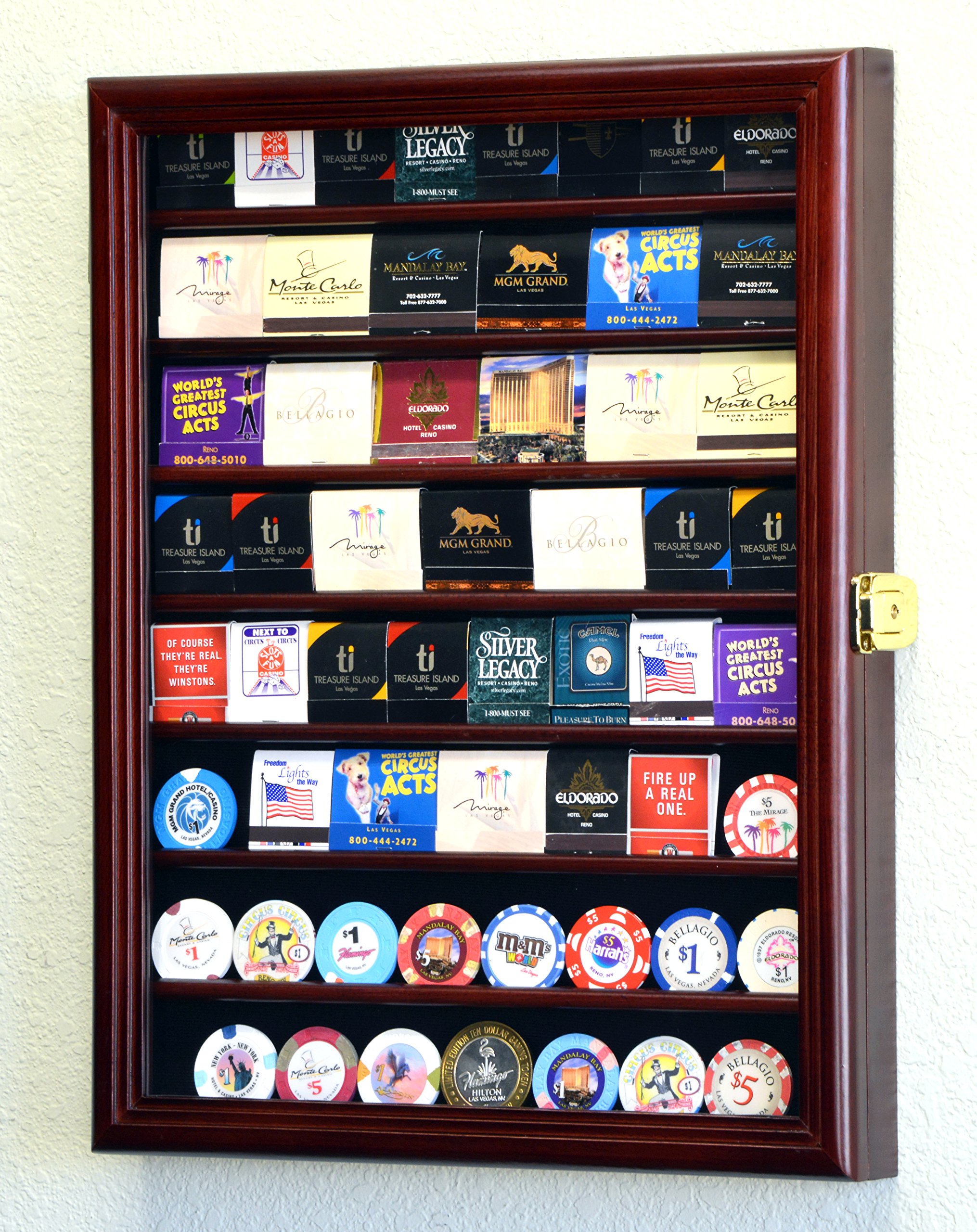 64 Matchbook Display Case - UV Protected Lockable Cabinet for 64 Matchbooks or Boxes - Perfect for Collectors, Bars & Vintage Decor