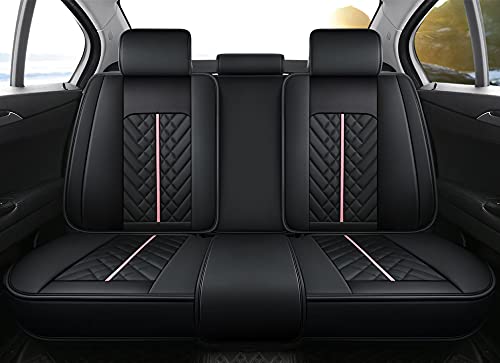 Premium Cartoon Cat PU Leather Car Seat Covers - Universal Fit for Sedan & SUV (5-Seat Full Set) - Waterproof & Anti-Slip Front/Rear Seat Protectors (Black-Pink) - Perfect for Pet Lovers, Family Road Trips & Daily Commute