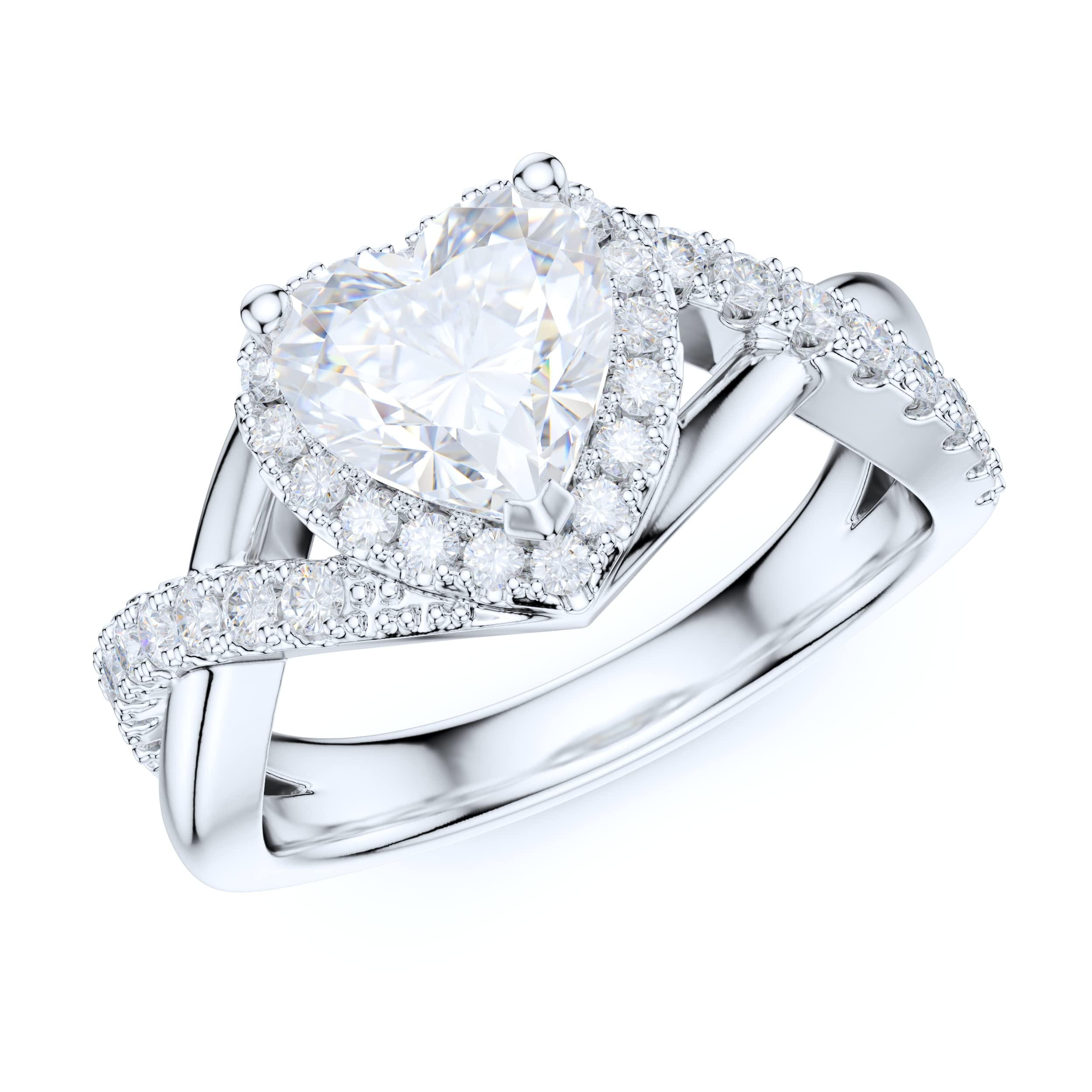 Sterling Silver Split Shank Infinity Heart Halo Ring with Simulated Diamond or Genuine Moissanite - Promise Ring, Engagement Ring for Women, Perfect for Valentine's Day Gift & Anniversary Present